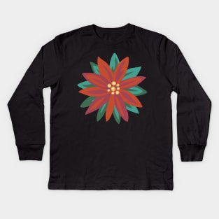 Folk Poinsettia Kids Long Sleeve T-Shirt